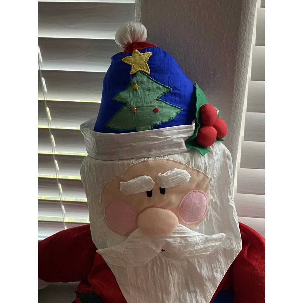 Santa Claus Plush Decor Nylon Parachute Fabric Large Christmas Vtg.